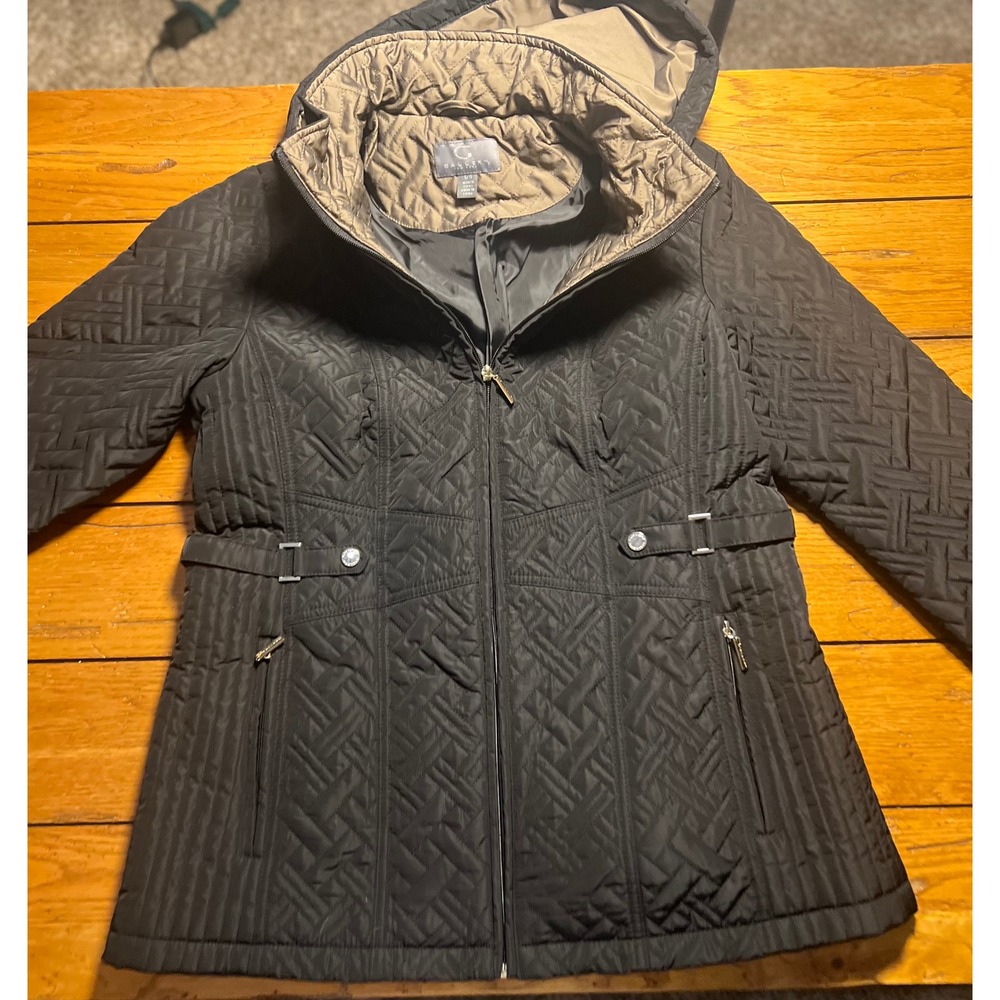 Gallery New York Womens Quilted Hooded Jacket Black Size L NWT